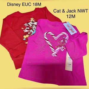 Cat & Jack NWT Pink Top 12M & Disney EUC Sweatshirt 18M